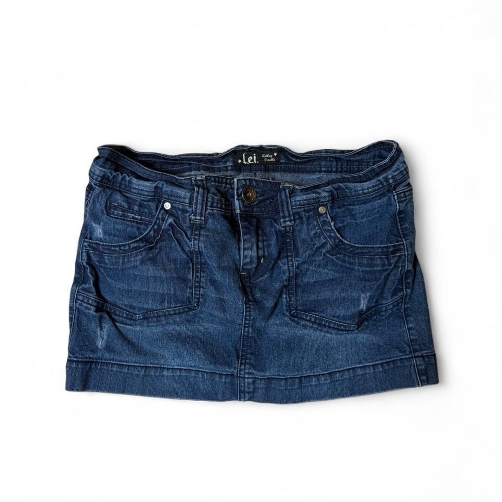 LEI Dark Wash Denim Mini Skirt - Blue